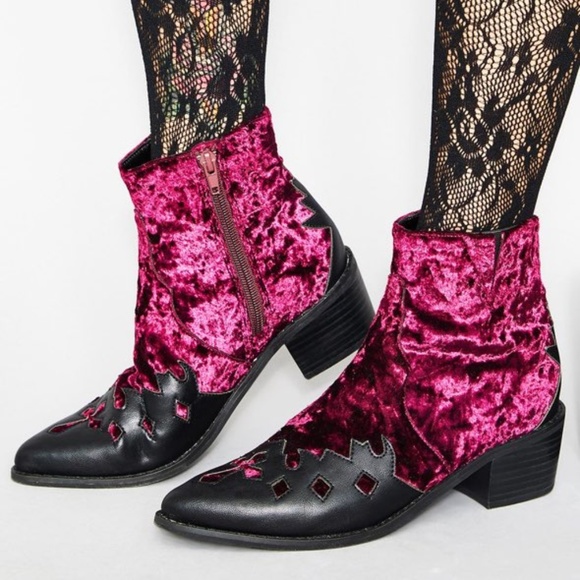 Dolls Kill Shoes - Widow Love Crushed Velvet Booties